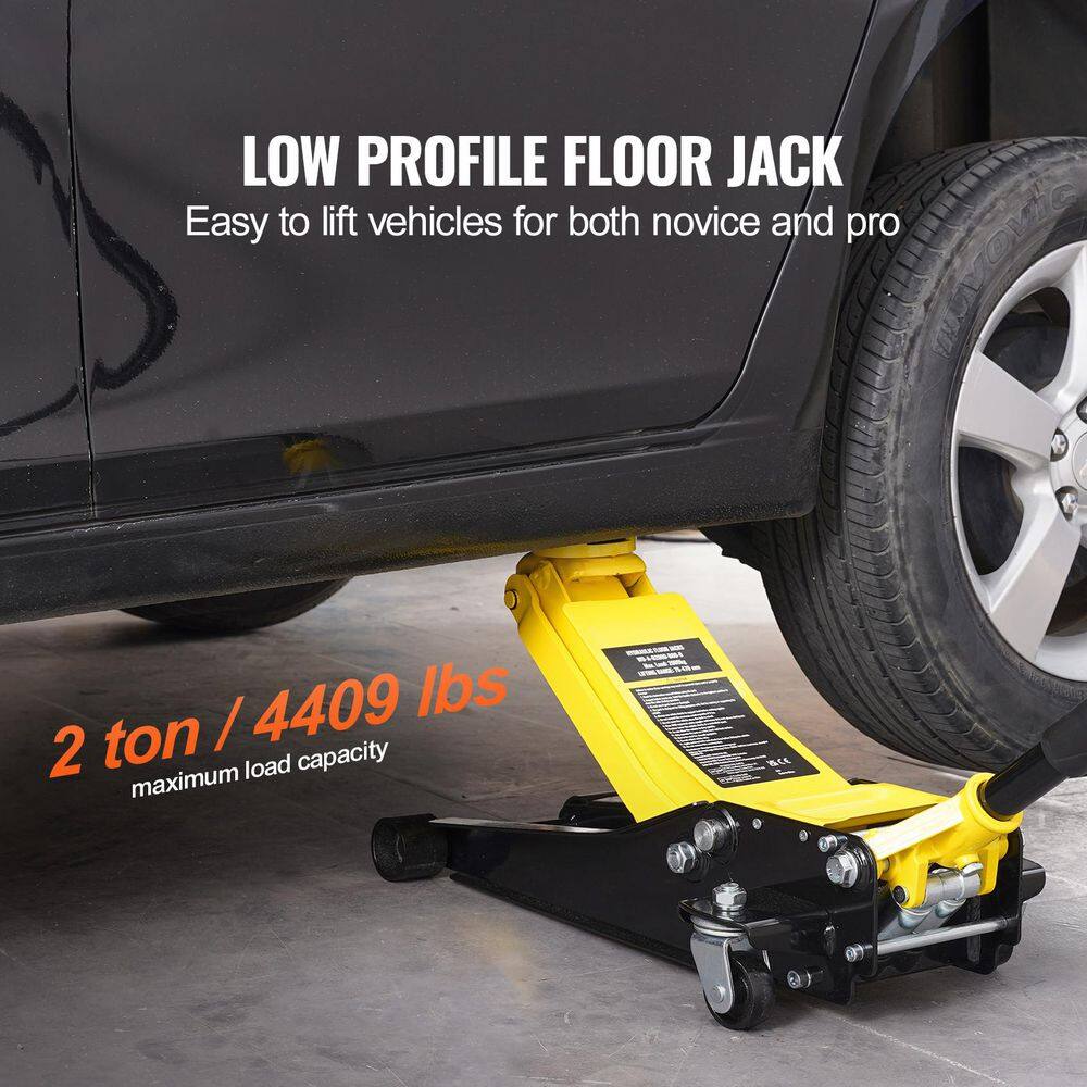 SKYSHALO Low Profile Floor Jack 2 Ton, 4400 lbs. Heavy Duty Iron Hydraulic Racing Floor Jack, Hydraulic Car Jack