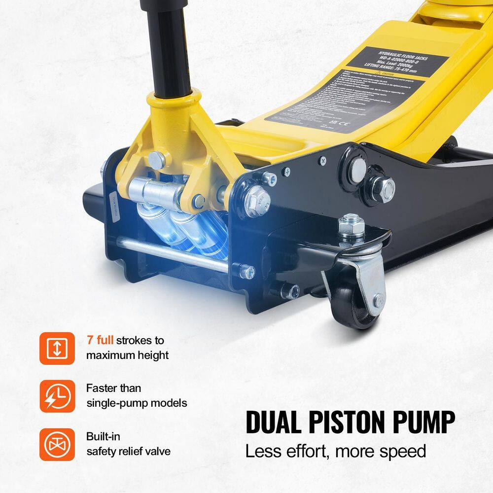 SKYSHALO Low Profile Floor Jack 2 Ton, 4400 lbs. Heavy Duty Iron Hydraulic Racing Floor Jack, Hydraulic Car Jack