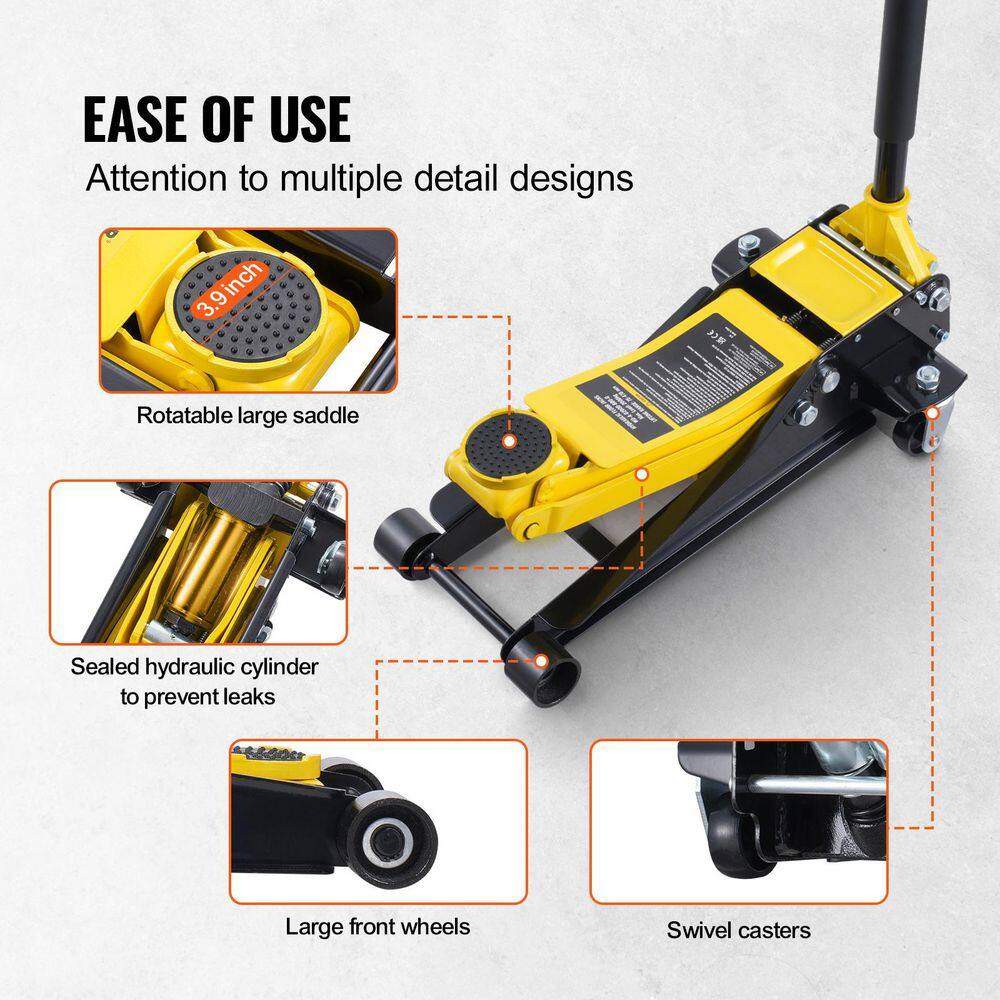 SKYSHALO Low Profile Floor Jack 2 Ton, 4400 lbs. Heavy Duty Iron Hydraulic Racing Floor Jack, Hydraulic Car Jack