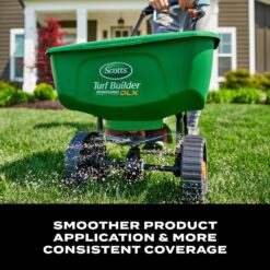 Scotts Turf Builder EdgeGuard DLX Push Broadcast Spreader Holds up to 15,000 sq.ft. for Seed, Fertilizer, Salt, Ice Melt 76232-4