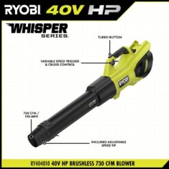RYOBI 40V HP Brushless 190 MPH 730 CFM Cordless Battery Jet Fan Leaf Blower (Tool Only) RY404010BTL