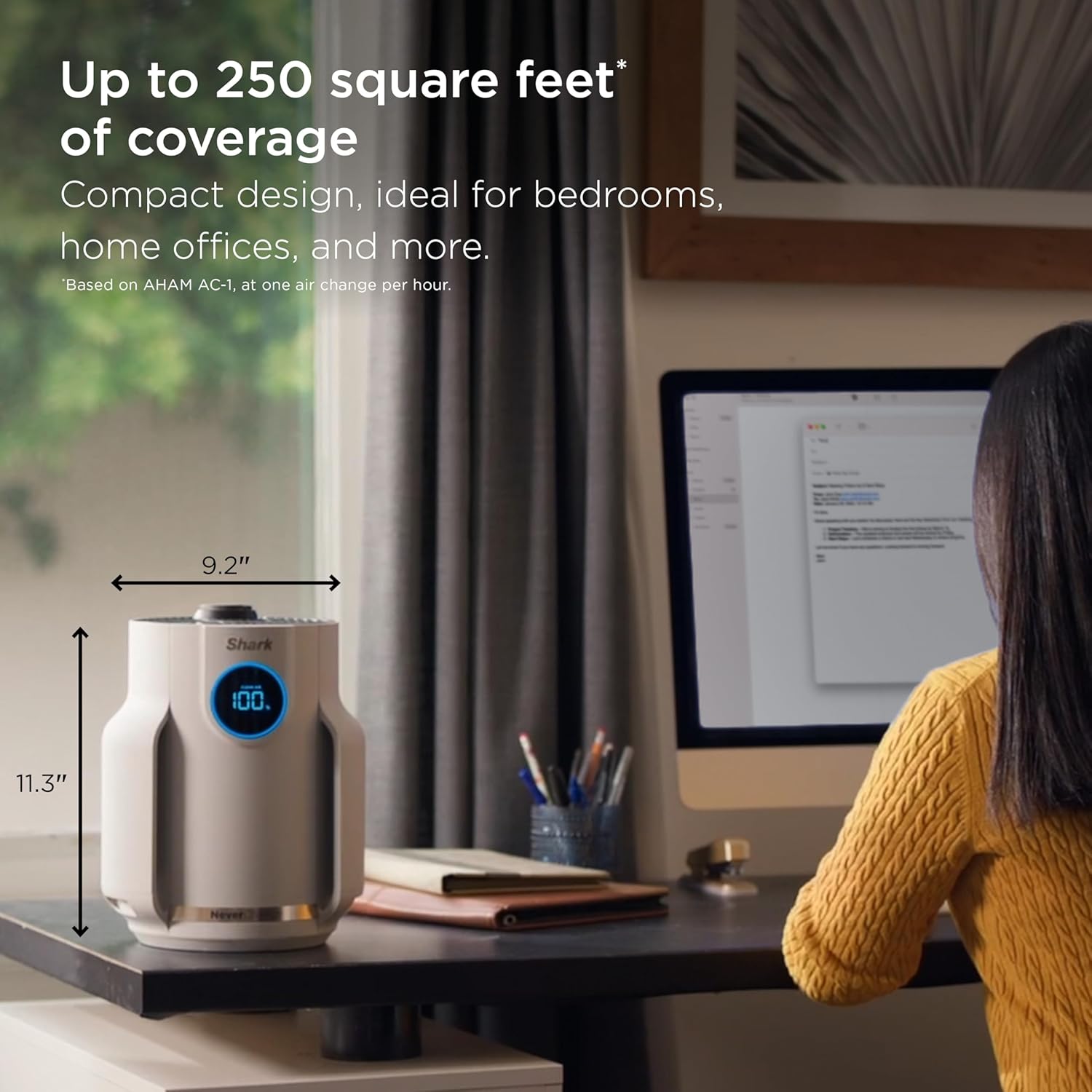 Shark NeverChange Air Purifier Compact Pro, Long-Lasting HEPA-Exceeding Filtration, HP072