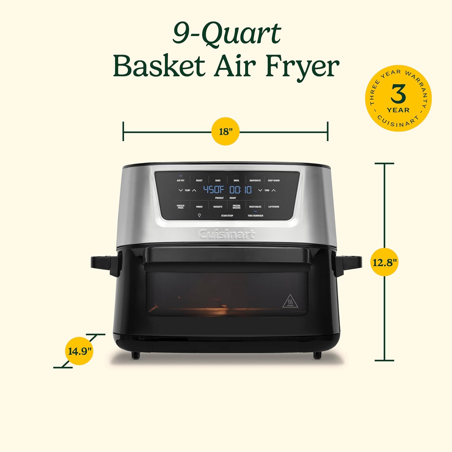 Cuisinart Air Fryer Oven – 9-Qt Basket Stainless Steel Air Fryer – AIR-220