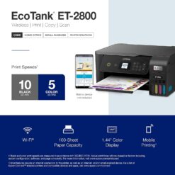 Epson EcoTank ET-2800 Wireless Color All-in-One Cartridge-Free Supertank Printer with Scan and Copy - Black, Medium