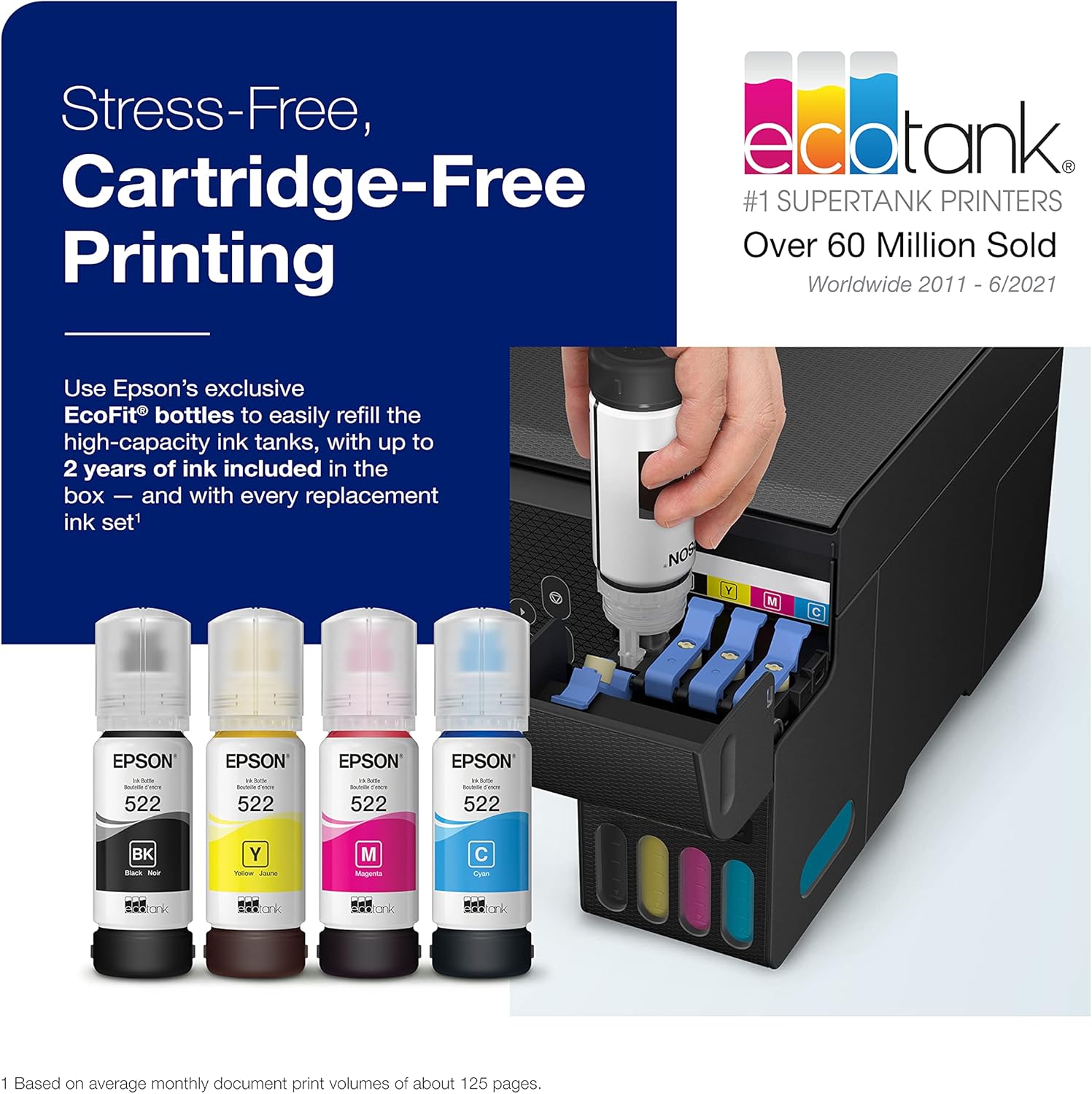 Epson EcoTank ET-2800 Wireless Color All-in-One Cartridge-Free Supertank Printer with Scan and Copy - Black, Medium