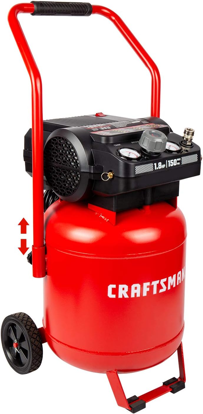 Craftsman Air Compressor, 10 Gallon Peak 1.8 Horsepower Oil-free Compressor, Max 150 PSI, Vertical Compressor Air Tools, Model: CMXECXA0331042