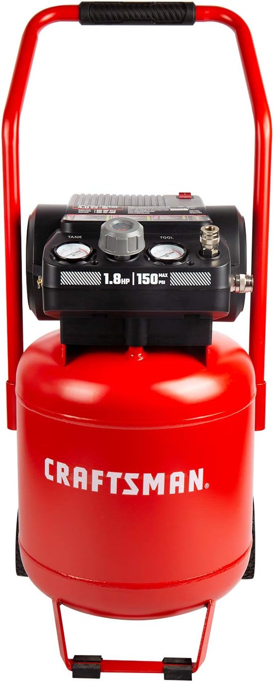 Craftsman Air Compressor, 10 Gallon Peak 1.8 Horsepower Oil-free Compressor, Max 150 PSI, Vertical Compressor Air Tools, Model: CMXECXA0331042