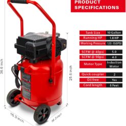 Craftsman Air Compressor, 10 Gallon Peak 1.8 Horsepower Oil-free Compressor, Max 150 PSI, Vertical Compressor Air Tools, Model: CMXECXA0331042