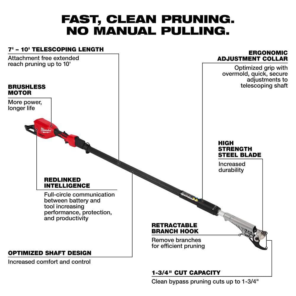 Milwaukee M18 Brushless 18-Volt Lithium-Ion Cordless Telescoping Pole Pruning Shears Saw (Tool-Only) 3008-20