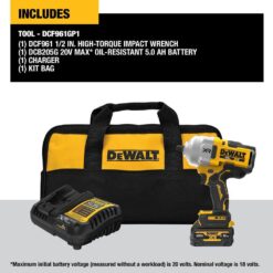 DEWALT 20V MAX Lithium-Ion Brushless Cordless 1/2 in. High Torque Impact Wrench Kit with Oil-Resistant 5Ah Battery and Charger DCF961GP1