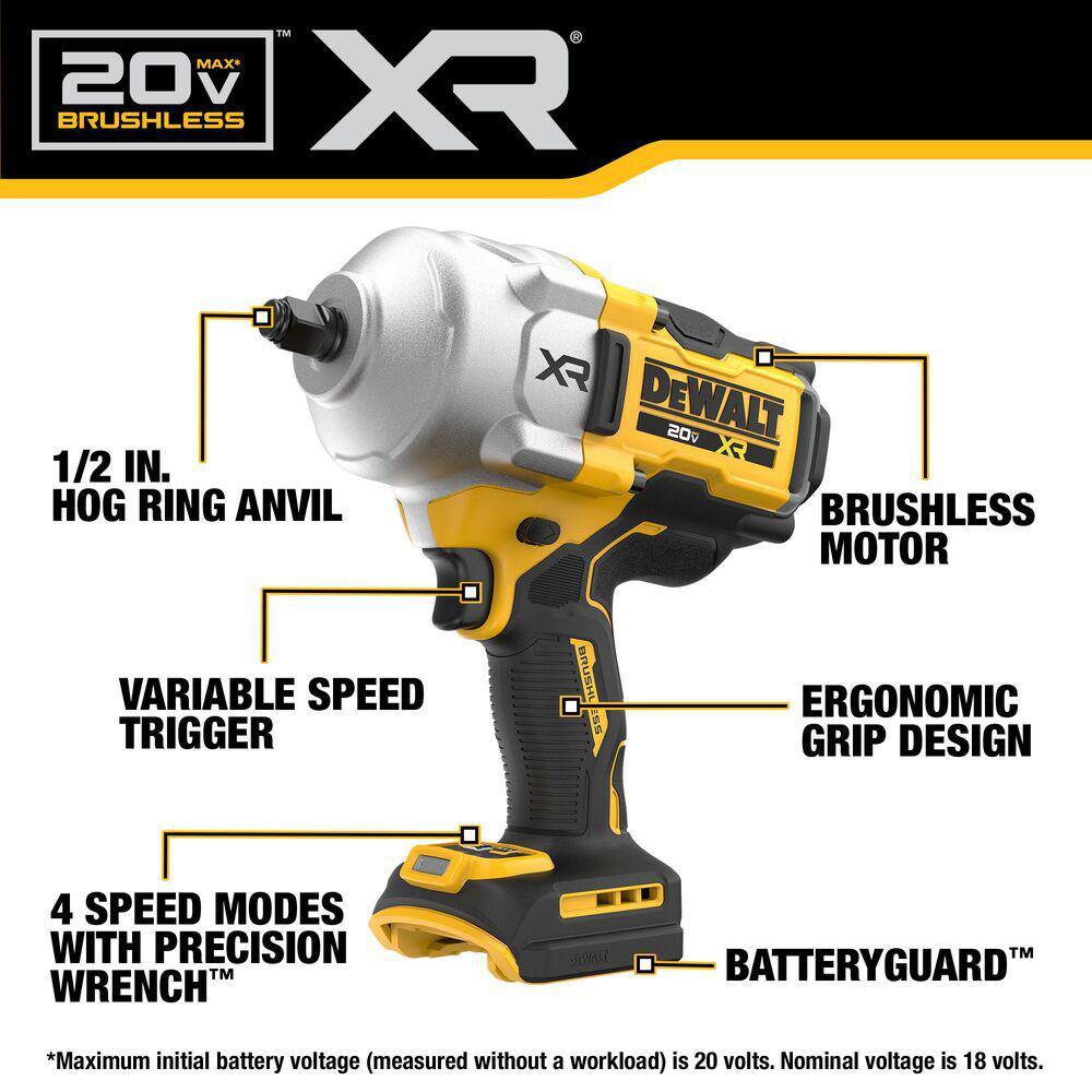DEWALT 20V MAX Lithium-Ion Brushless Cordless 1/2 in. High Torque Impact Wrench Kit with Oil-Resistant 5Ah Battery and Charger DCF961GP1