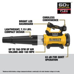 DEWALT FLEXVOLT 60V MAX 160 MPH 760 CFM Brushless Cordless Battery Powered Blower (Tool-Only) DCBL777B
