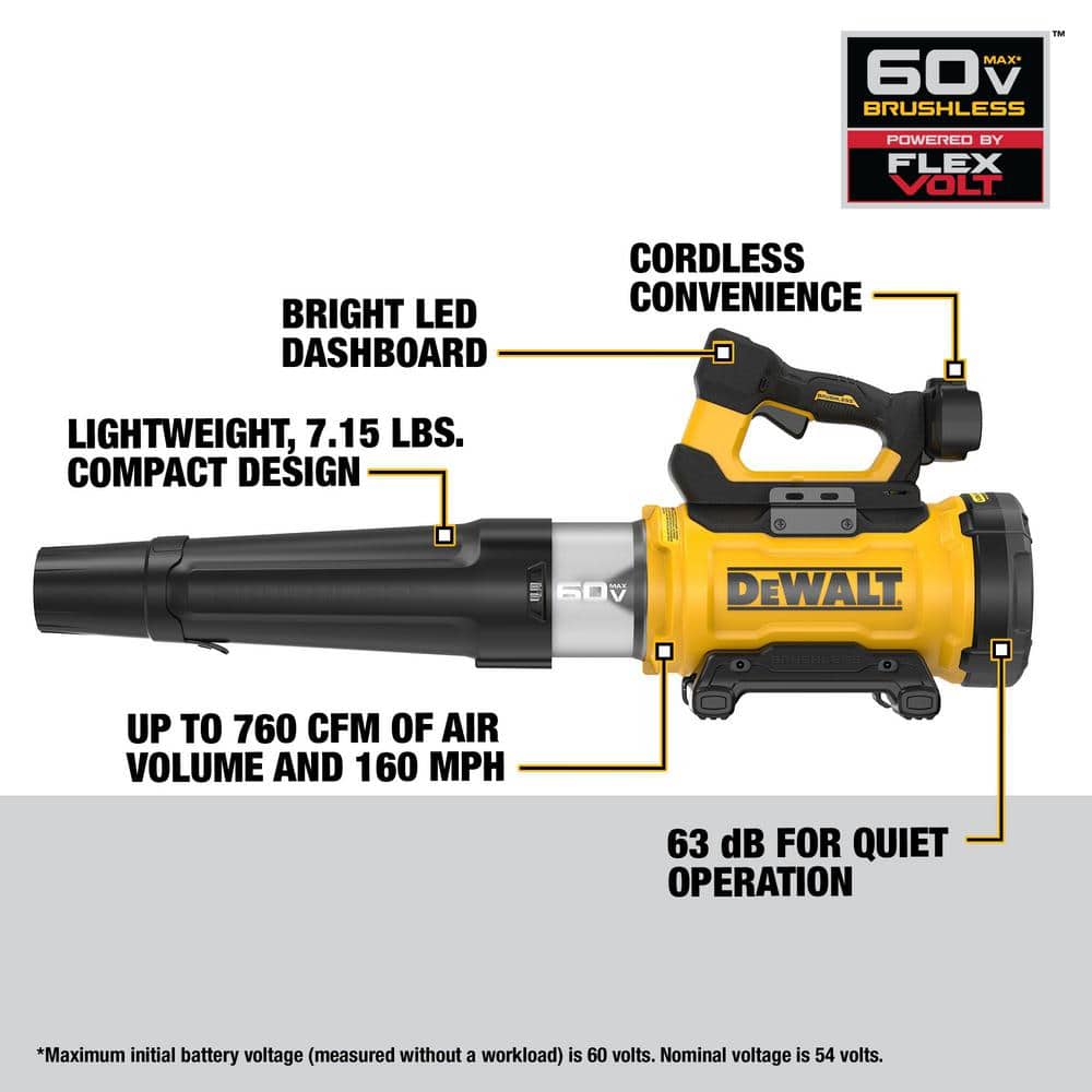 DEWALT FLEXVOLT 60V MAX 160 MPH 760 CFM Brushless Cordless Battery Powered Blower (Tool-Only) DCBL777B