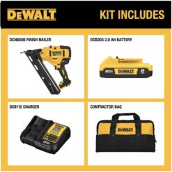 DEWALT 20V MAX XR Lithium-Ion Cordless 2-1/2 in. 15-Gauge Finish Nailer Kit with 2.0Ah Battery, Charger and Contractor Bag DCN650D1
