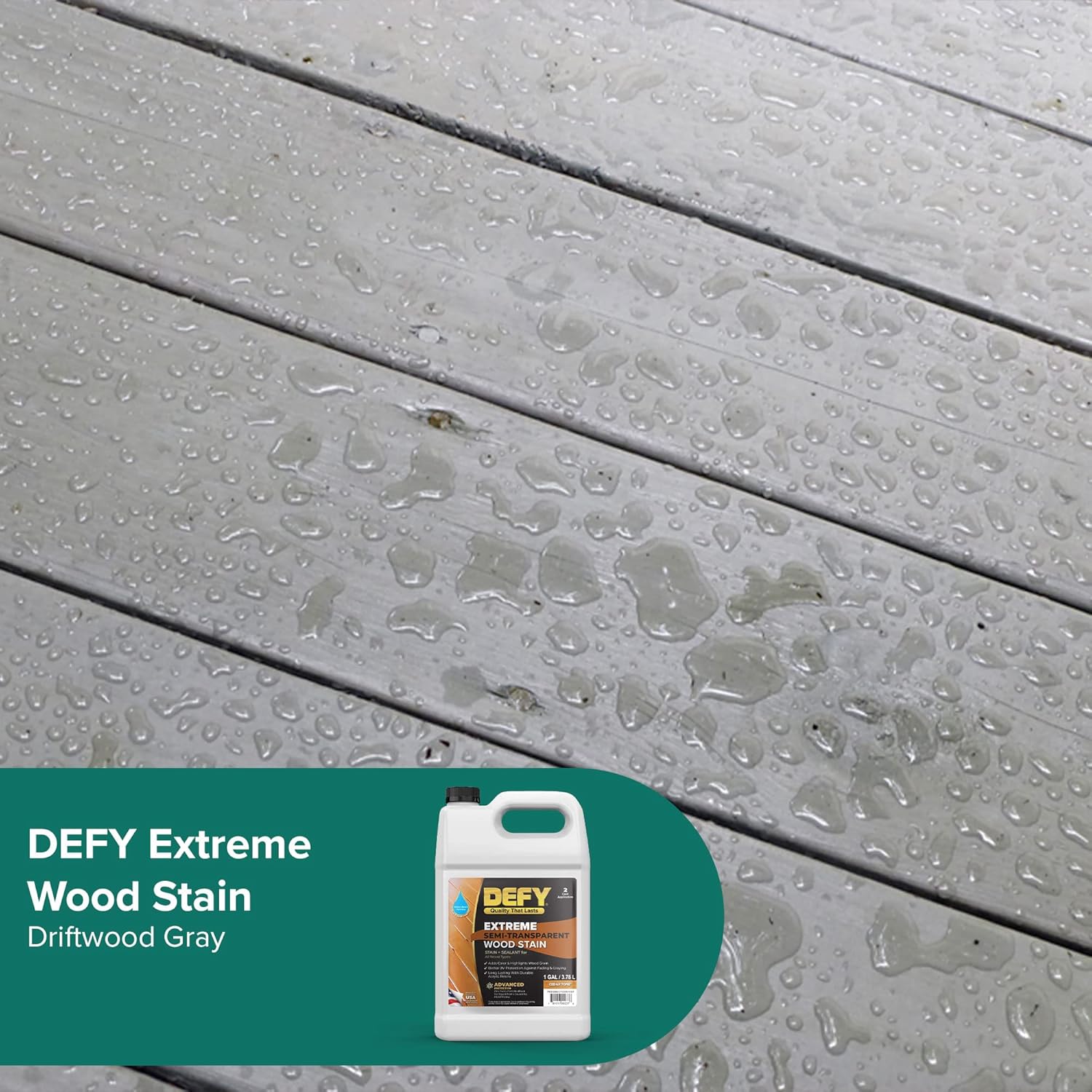DEFY Extreme Wood Stain and Sealer in One - 5 Gallon Semi-Transparent Waterproof Coating for All Wood Types - Gray
