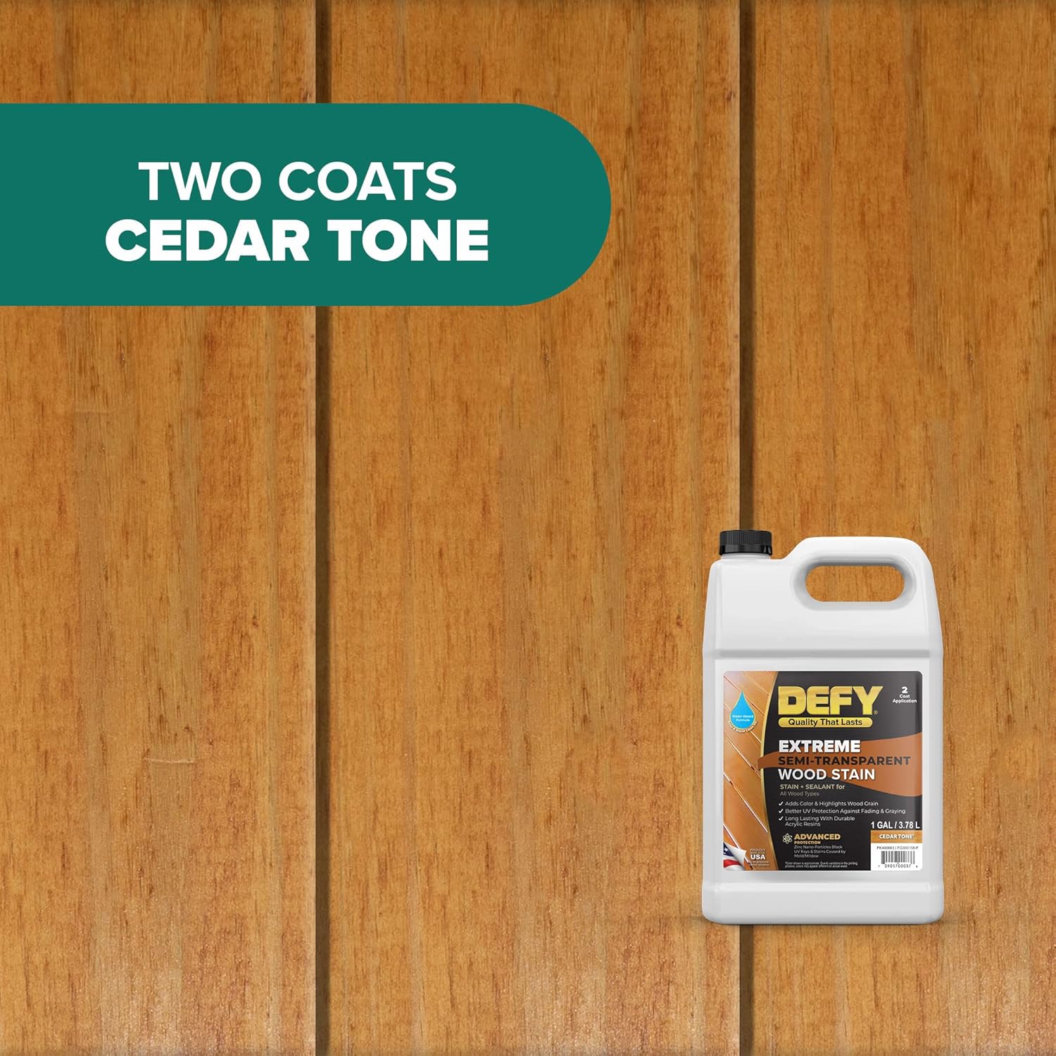 DEFY Extreme Wood Stain and Sealer in One - 5 Gallon Semi-Transparent Waterproof Coating for All Wood Types - Cedar Tone