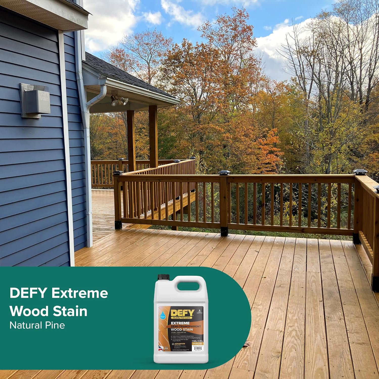DEFY Extreme Wood Stain and Sealer in One - 5 Gallon Semi-Transparent Waterproof Coating for All Wood Types - Natural Pine