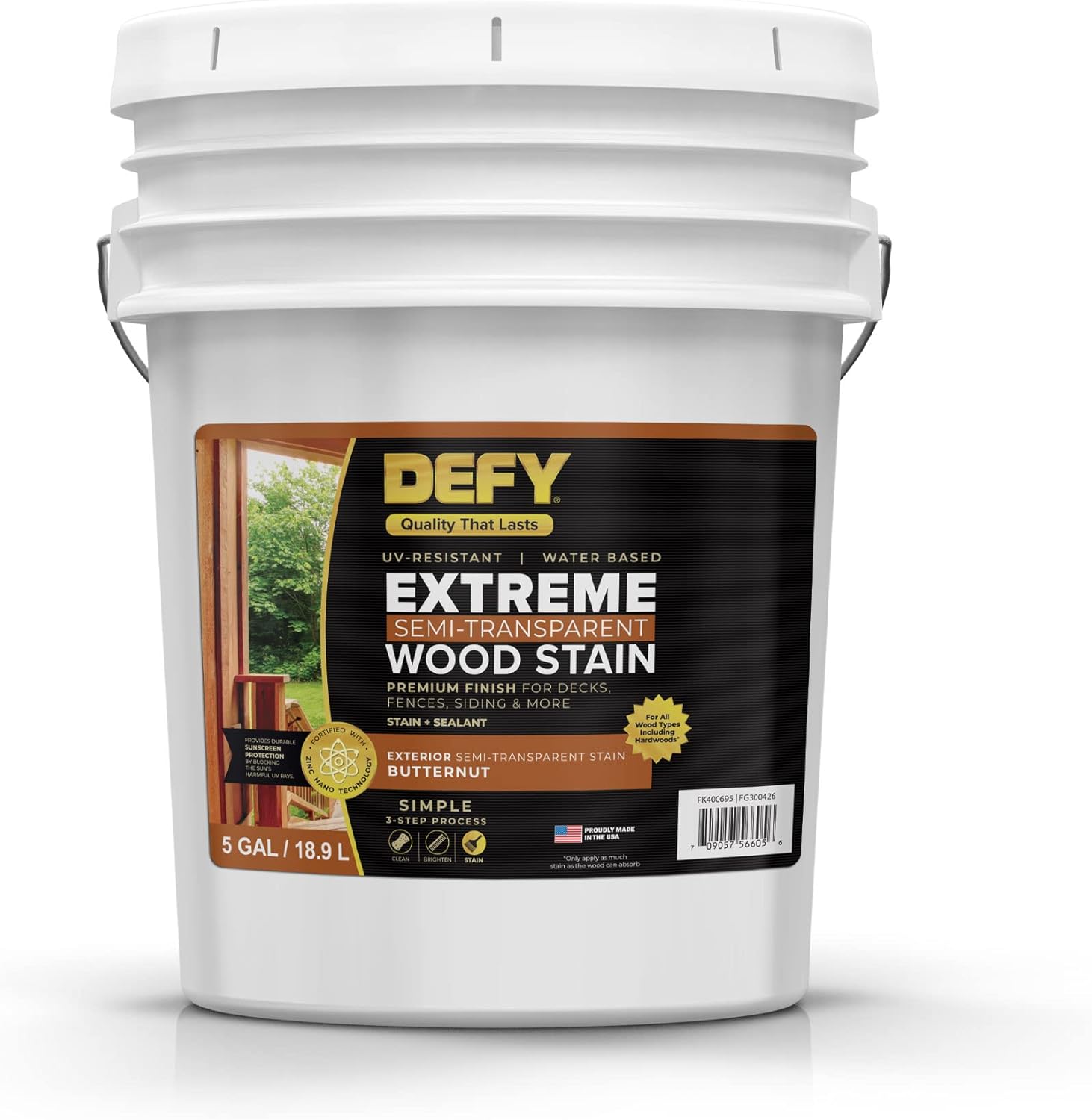DEFY Extreme Wood Stain and Sealer in One - 5 Gallon Semi-Transparent Waterproof Coating for All Wood Types - Butternut