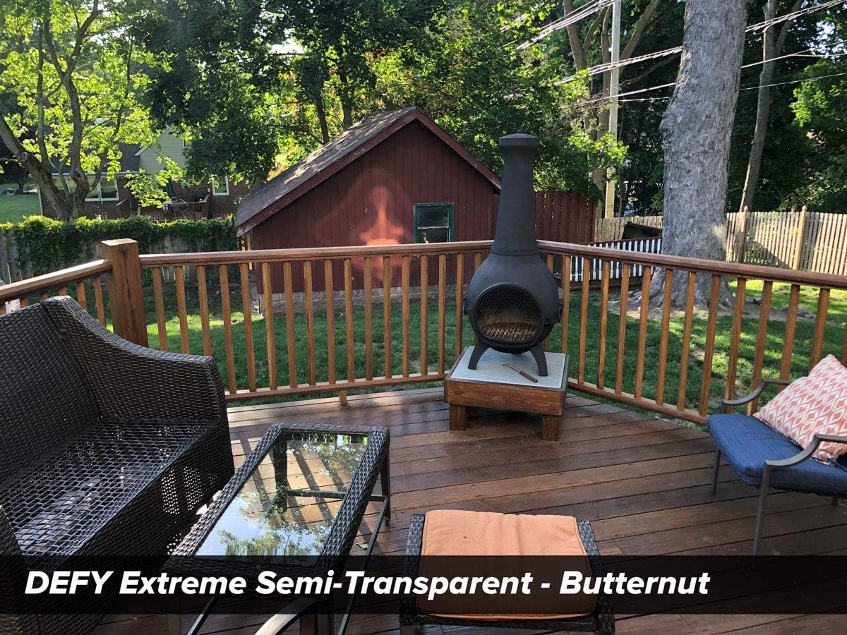 DEFY Extreme Wood Stain and Sealer in One - 5 Gallon Semi-Transparent Waterproof Coating for All Wood Types - Butternut