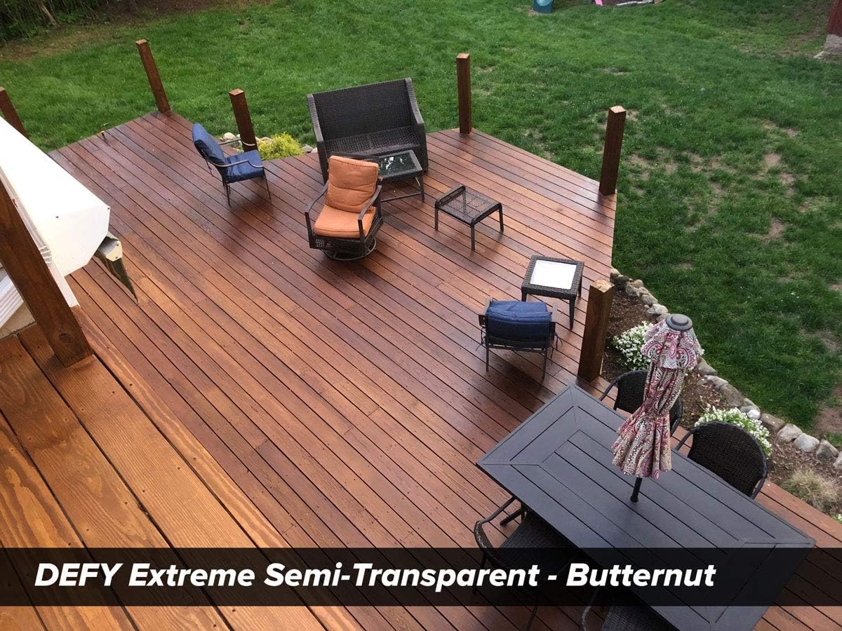 DEFY Extreme Wood Stain and Sealer in One - 5 Gallon Semi-Transparent Waterproof Coating for All Wood Types - Butternut