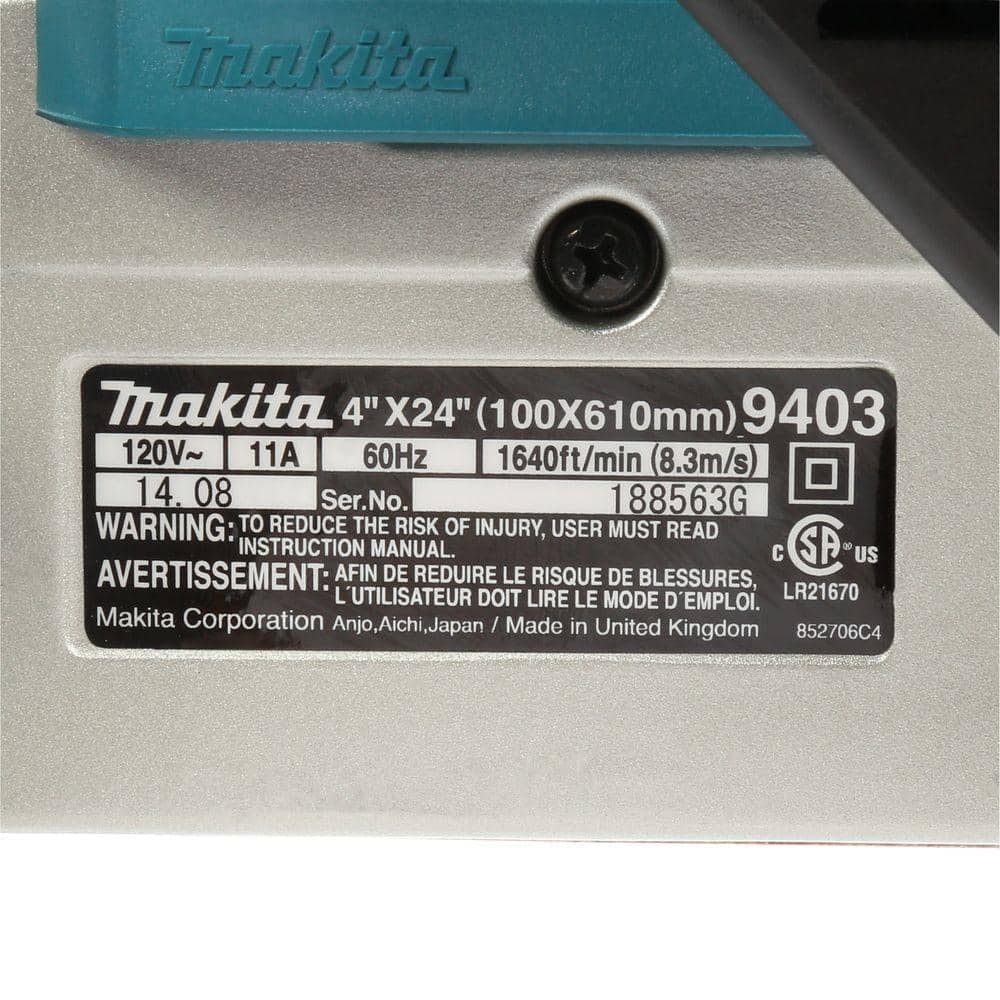 Makita 11 Amp 4 in. x 24 in. Corded Belt Sander with Abrasive Belt, 80G Belt and Dust Bag 9403