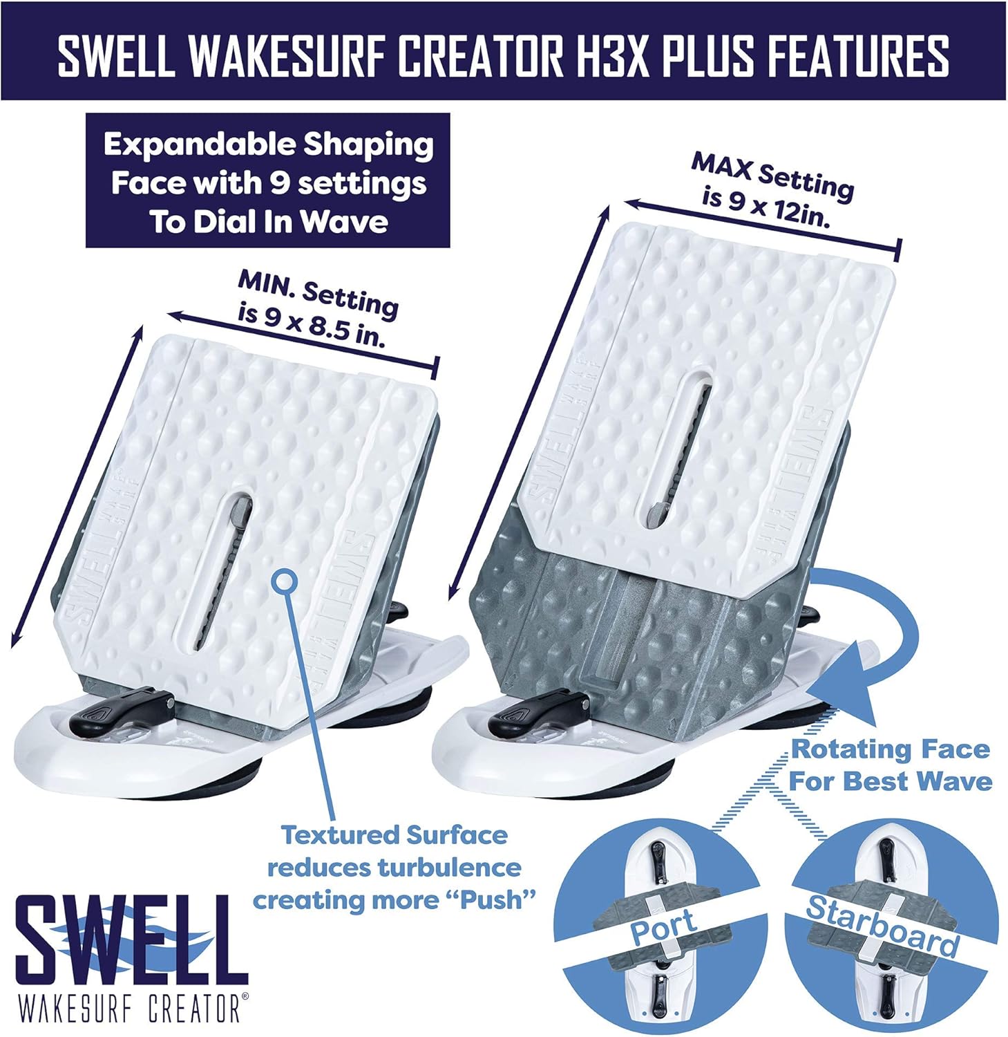 SWELL Wakesurf Creator H3X Plus - The Best Wake Shaper - Extendable Length, Rotating with Hydrodynamic Texture