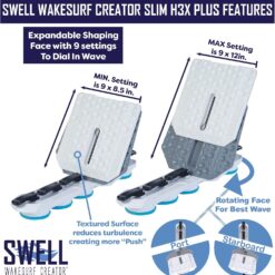 SWELL Wakesurf Creator SLIM H3X Plus - The Best Slim Wake Shaper - Extendable Length, Rotating with Hydrodynamic Texture