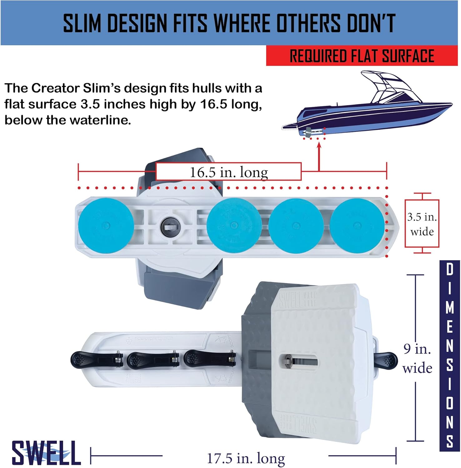 SWELL Wakesurf Creator SLIM H3X Plus - The Best Slim Wake Shaper - Extendable Length, Rotating with Hydrodynamic Texture