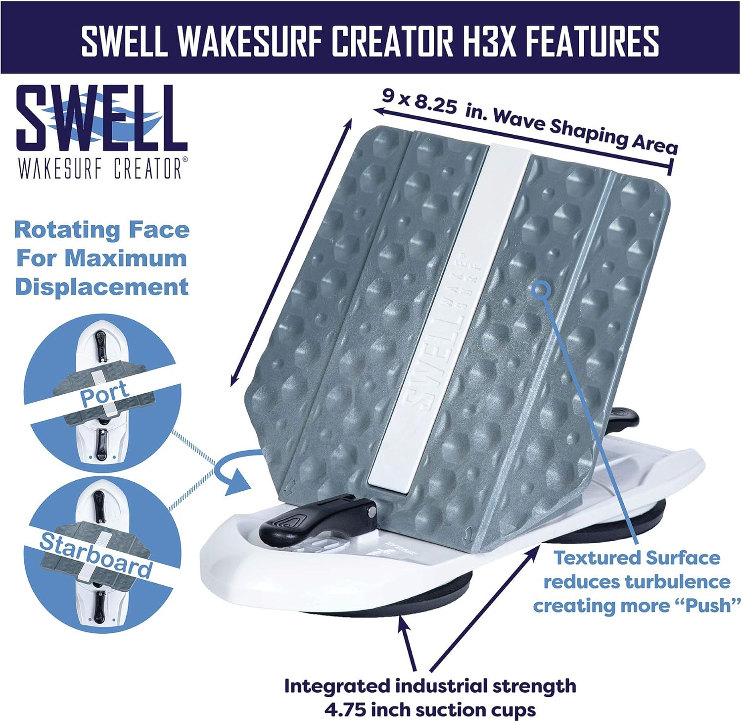 SWELL Wakesurf Creator H3X - High Performance Wake Shaper - Rotating with Hydrodynamic Texture