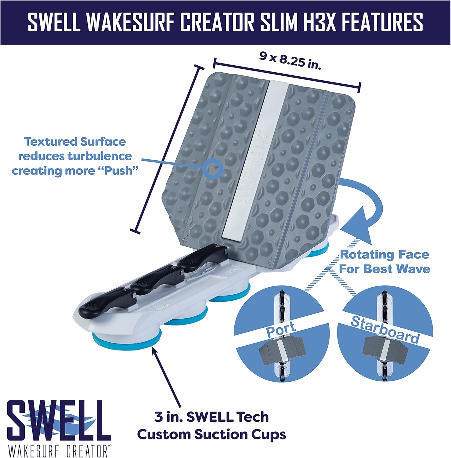 SWELL Wakesurf Creator Slim H3X - Original Slim Wake Shaper - Rotating with Hydrodynamic Texture