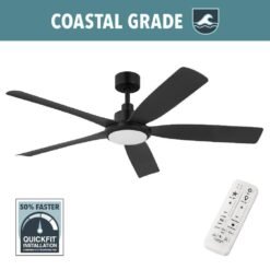 Hampton Bay Amaia 56 in. Indoor/Outdoor Coastal Grade DC Motor Matte Black Ceiling Fan