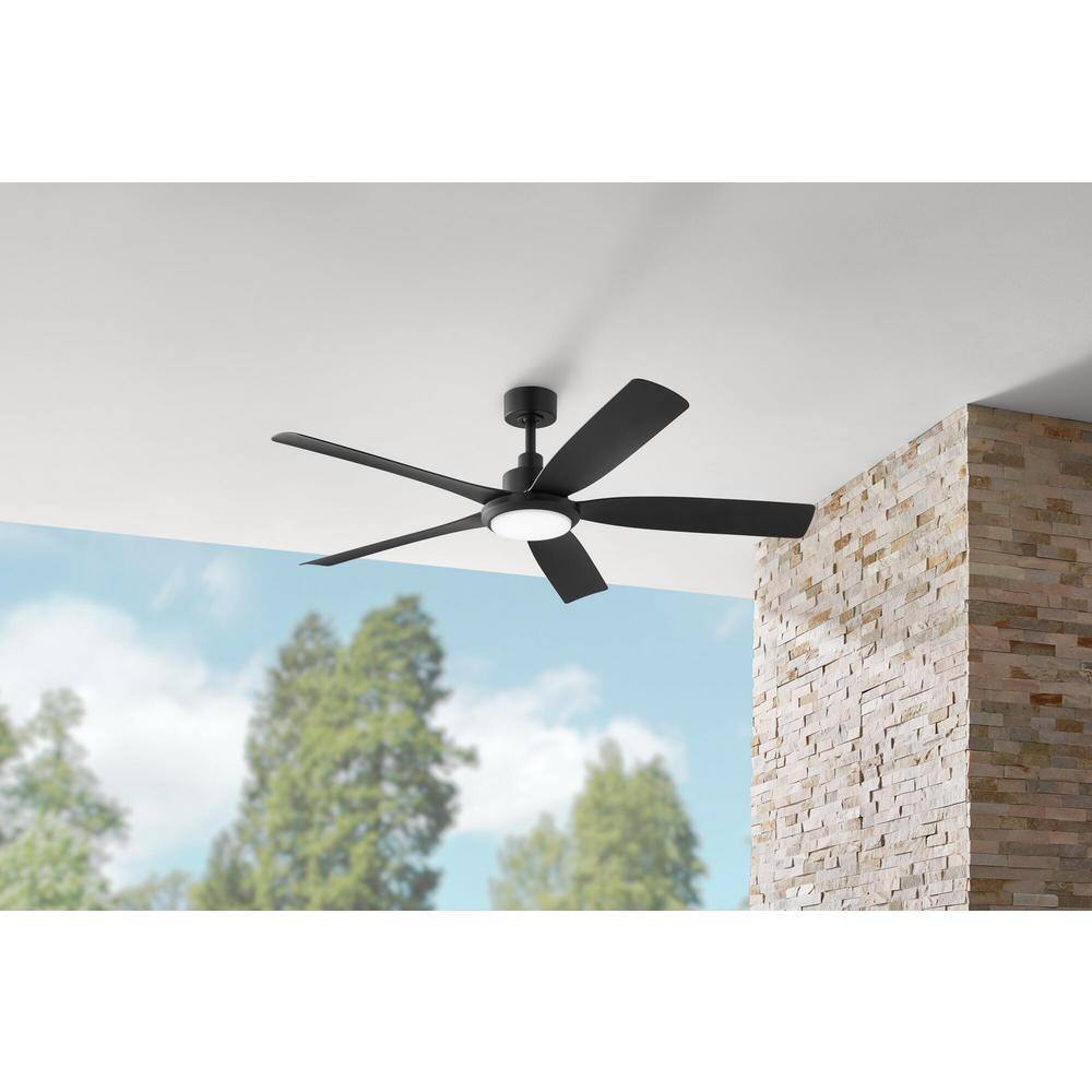 Hampton Bay Amaia 56 in. Indoor/Outdoor Coastal Grade DC Motor Matte Black Ceiling Fan