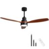 Sofucor 52 in. Indoor/Outdoor Wood Black Ceiling Fan with Light and Remote Control HT-52K076-BK