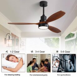 Sofucor 52 in. Indoor/Outdoor Wood Black Ceiling Fan with Light and Remote Control HT-52K076-BK