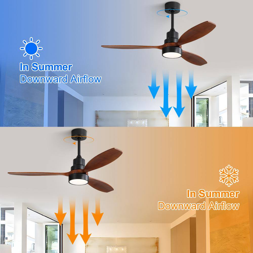 Sofucor 52 in. Indoor/Outdoor Wood Black Ceiling Fan with Light and Remote Control HT-52K076-BK