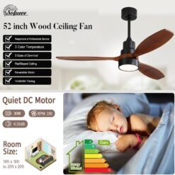 Sofucor 52 in. Indoor/Outdoor Wood Black Ceiling Fan with Light and Remote Control HT-52K076-BK