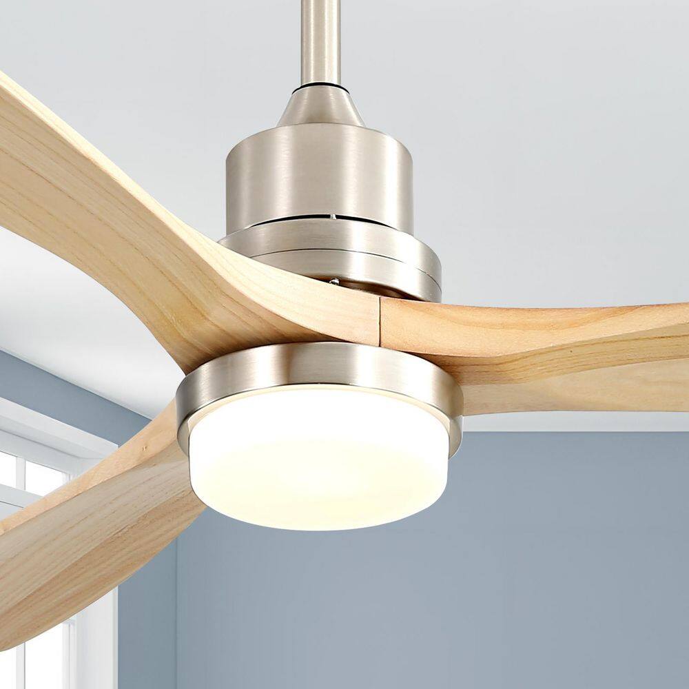 Sofucor 52 in. LED Indoor/Outdoor Dimmable Brushed Nickel Solid Wood Blade Ceiling Fan with 6-Speed Remote Control KYL5247BKHM