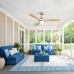 Sofucor 52 in. LED Indoor/Outdoor Dimmable Brushed Nickel Solid Wood Blade Ceiling Fan with 6-Speed Remote Control KYL5247BKHM