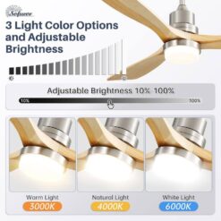 Sofucor 52 in. LED Indoor/Outdoor Dimmable Brushed Nickel Solid Wood Blade Ceiling Fan with 6-Speed Remote Control KYL5247BKHM