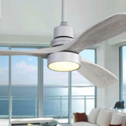 Sofucor 52 in. LED Indoor/Outdoor Dimmable Silver Solid Wood Blade Ceiling Fan with 6-Speed Remote ZSKBKN220208004