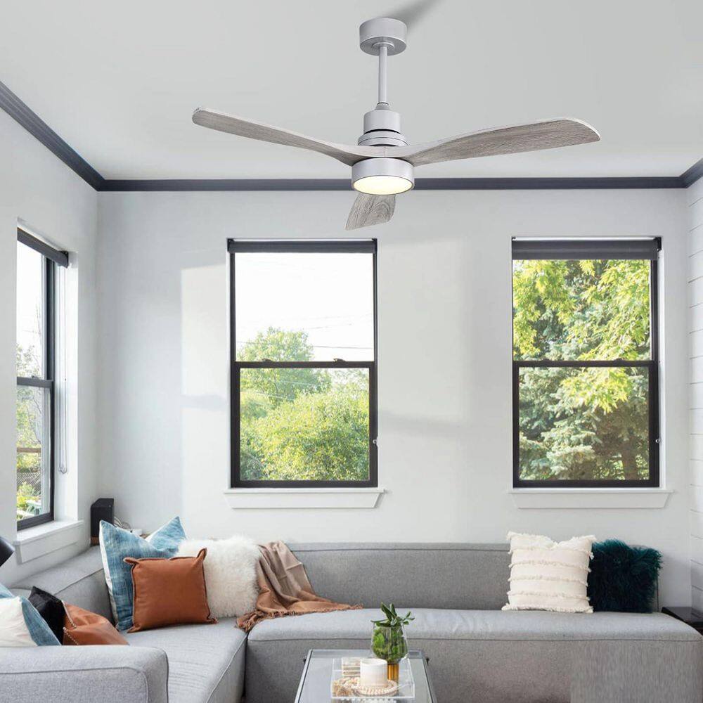 Sofucor 52 in. LED Indoor/Outdoor Dimmable Silver Solid Wood Blade Ceiling Fan with 6-Speed Remote ZSKBKN220208004