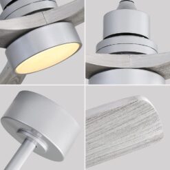 Sofucor 52 in. LED Indoor/Outdoor Dimmable Silver Solid Wood Blade Ceiling Fan with 6-Speed Remote ZSKBKN220208004