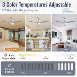 Sofucor 52 in. LED Indoor/Outdoor Dimmable Silver Solid Wood Blade Ceiling Fan with 6-Speed Remote ZSKBKN220208004