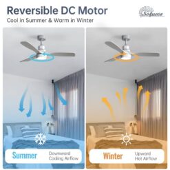 Sofucor 52 in. LED Indoor/Outdoor Dimmable Silver Solid Wood Blade Ceiling Fan with 6-Speed Remote ZSKBKN220208004
