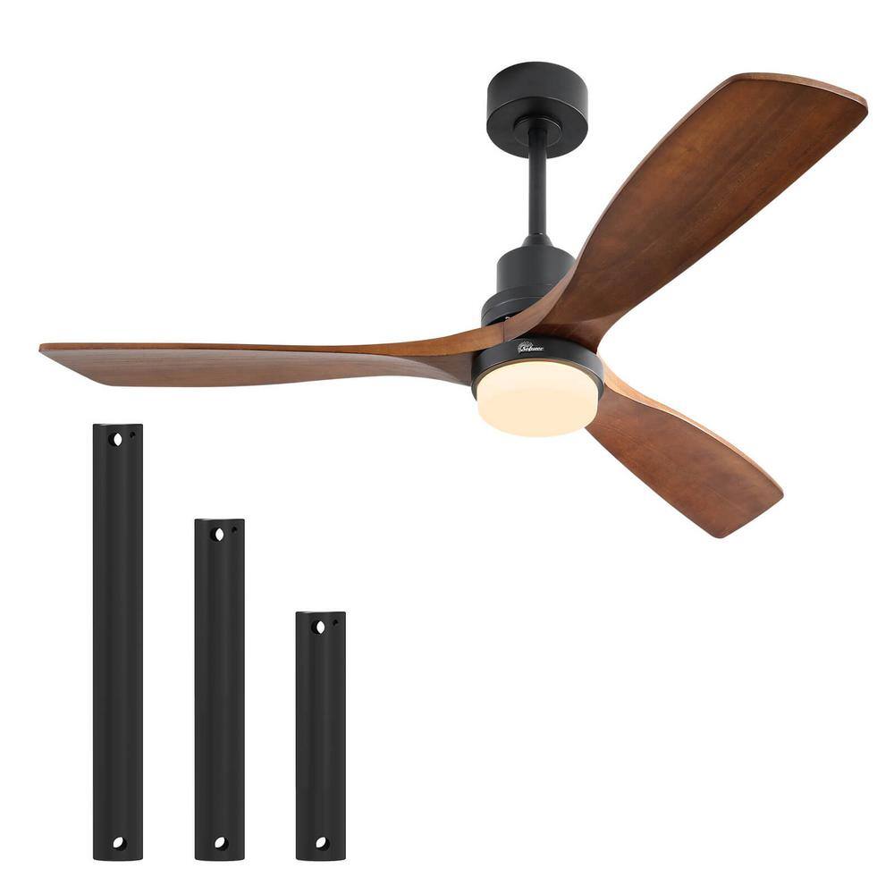 Sofucor 52 in. Integrated LED Indoor/Outdoor Black Ceiling Fan with Light Kit and Remote Control KYL5247BKHTM