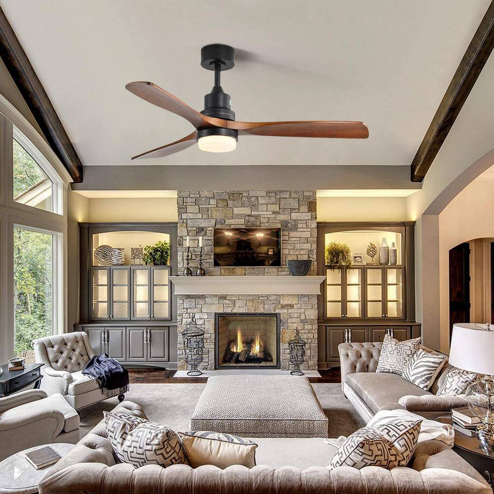 Sofucor 52 in. Integrated LED Indoor/Outdoor Black Ceiling Fan with Light Kit and Remote Control KYL5247BKHTM