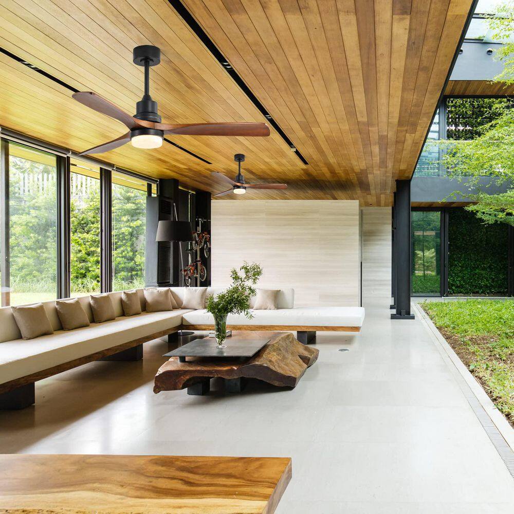Sofucor 52 in. Integrated LED Indoor/Outdoor Black Ceiling Fan with Light Kit and Remote Control KYL5247BKHTM