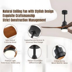 Sofucor 52 in. Integrated LED Indoor/Outdoor Black Ceiling Fan with Light Kit and Remote Control KYL5247BKHTM