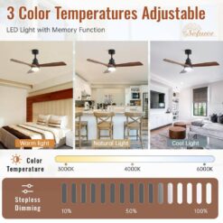 Sofucor 52 in. Integrated LED Indoor/Outdoor Black Ceiling Fan with Light Kit and Remote Control KYL5247BKHTM