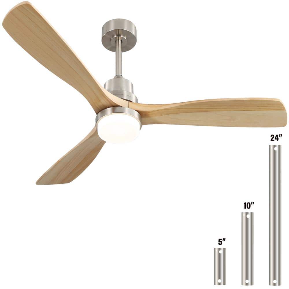 Sofucor 52 in. Integrated LED Indoor/Outdoor Brushed Nickel Ceiling Fan with Light Kit and Remote Control KYL5247SNYM